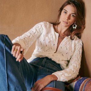 Sezane Marthe Jumper Ecru 100% Organic Cotton S